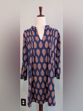 Madison Mathews Women’s Block Leaf Print Mini Dress Cotton Blue Red Size Large